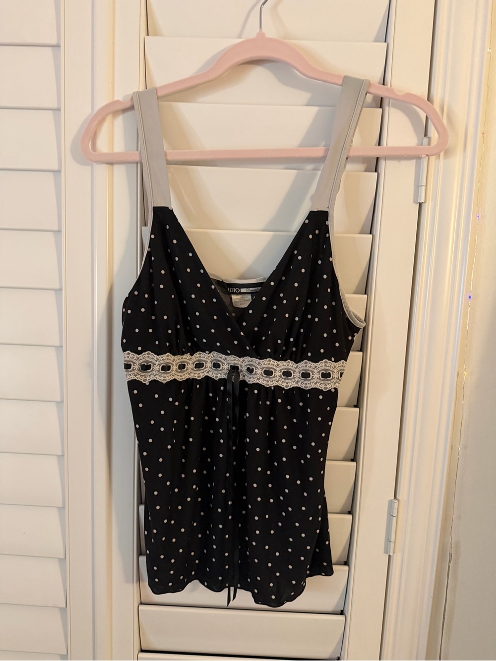 Polka Dot Lace-Trim Chemise Tank - Black & Gray